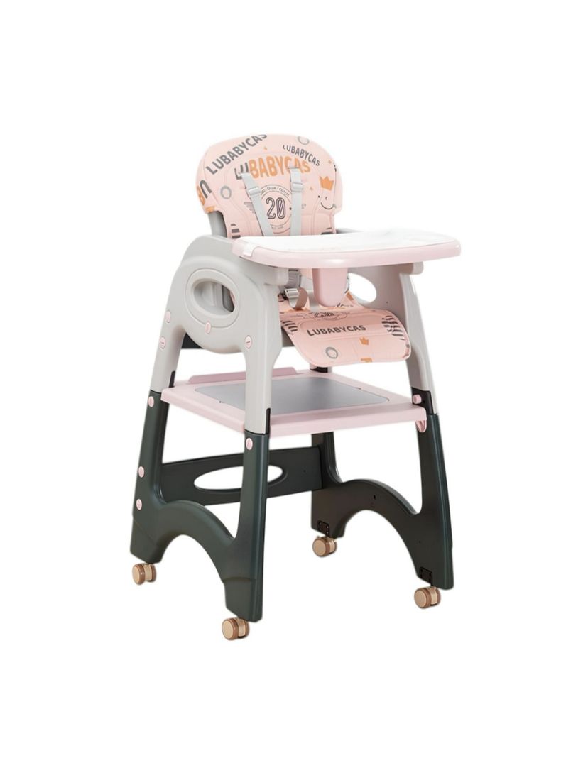 Silla De Comer Multifuncional Con Ruedas Rosada Lubabycas-0