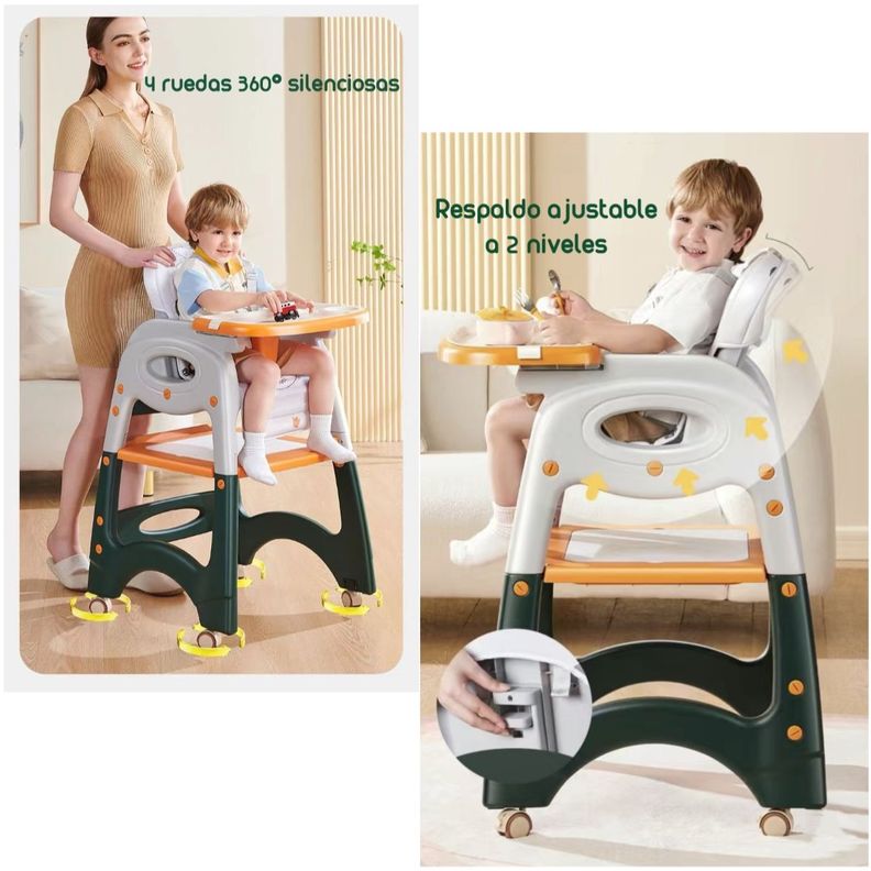 Silla De Comer Multifuncional Con Ruedas Rosada Lubabycas-2