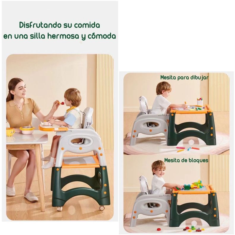 Silla De Comer Multifuncional Con Ruedas Rosada Lubabycas-3