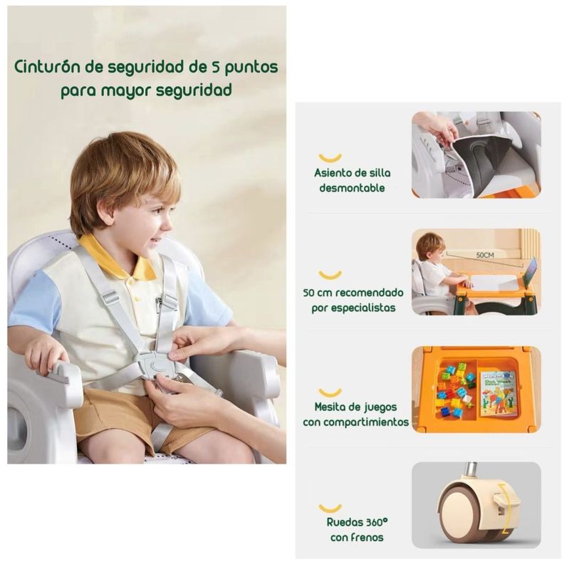 Silla De Comer Multifuncional Con Ruedas Rosada Lubabycas-4