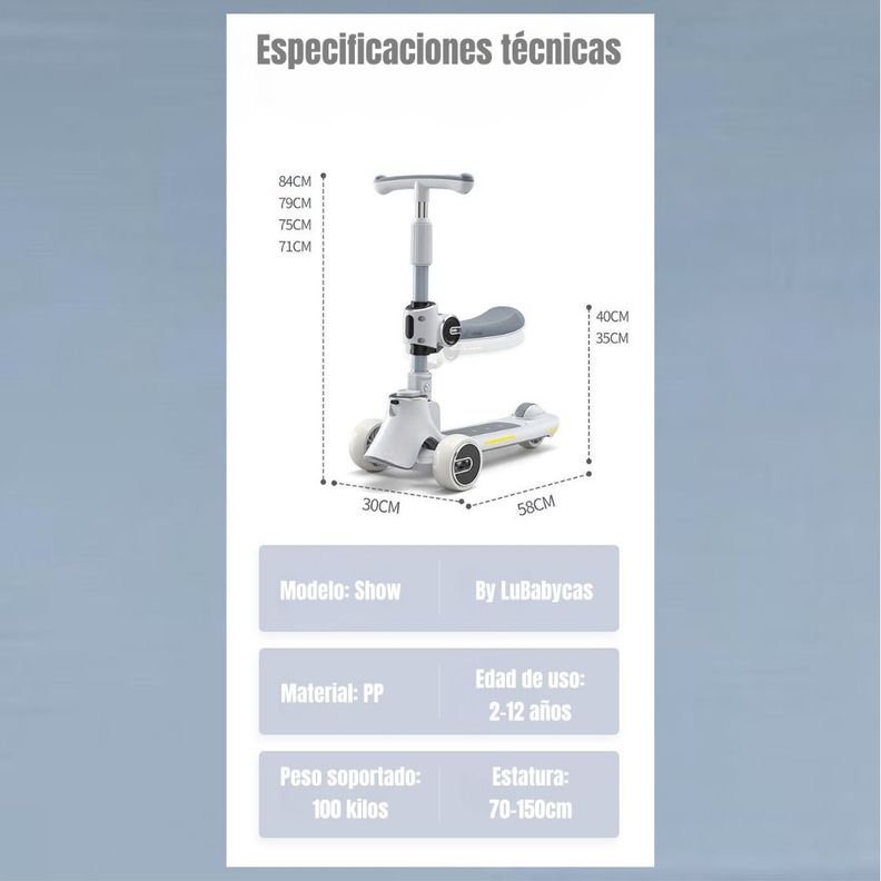 Scooter 3 Ruedas 2 en 1 Últra Resistente LuBabycas Rosado-7