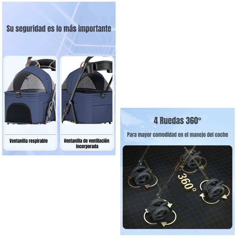 Coche Plegable 2 En 1 Para Mascotas LuBabycas Negro-2