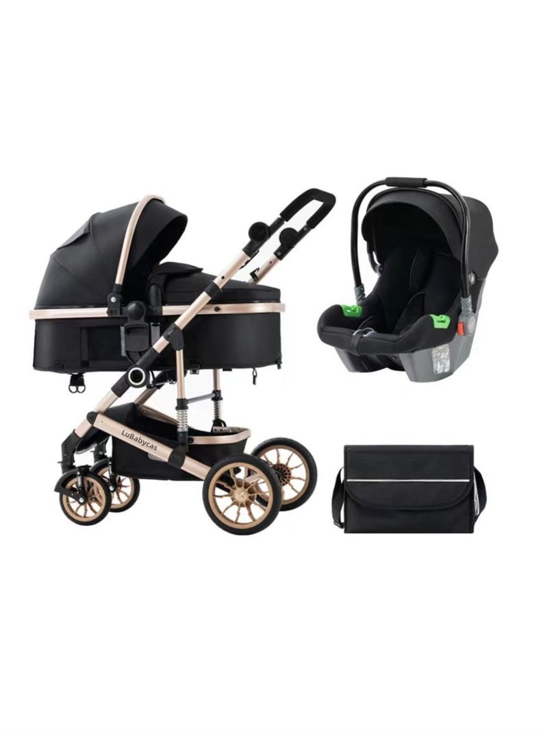 Coche Cuna Con Silla Nido Y Accesorios Negro LuBabycas-0