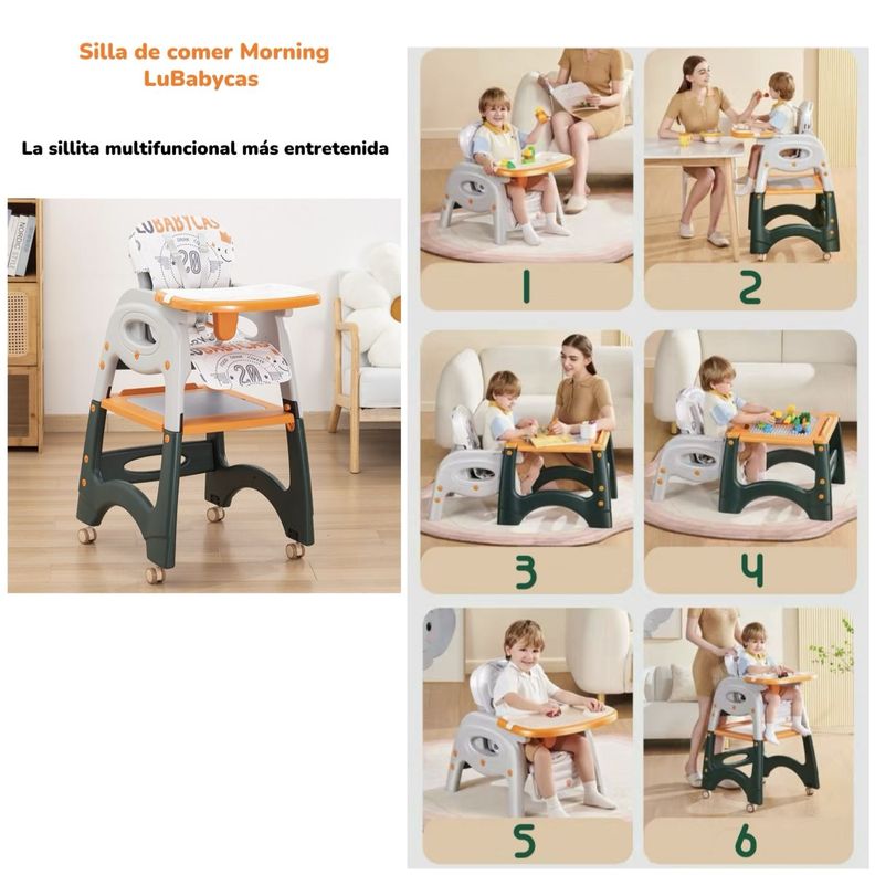 Silla De Comer Multifuncional Con Ruedas Naranja Lubabycas-1