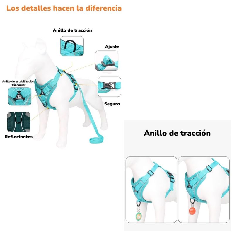 Arnés Para Perro Ajustable Con Correa Reflectantes M-3