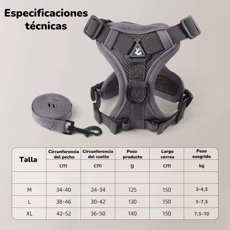 Arnés Para Perro Ajustable Con Correa Reflectantes M-7