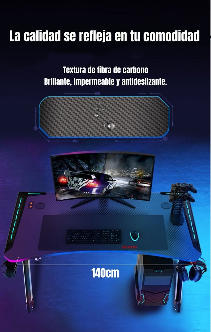 Escritorio Gamer Con Luces 140x60x73cm Negro By LuBabycas-3