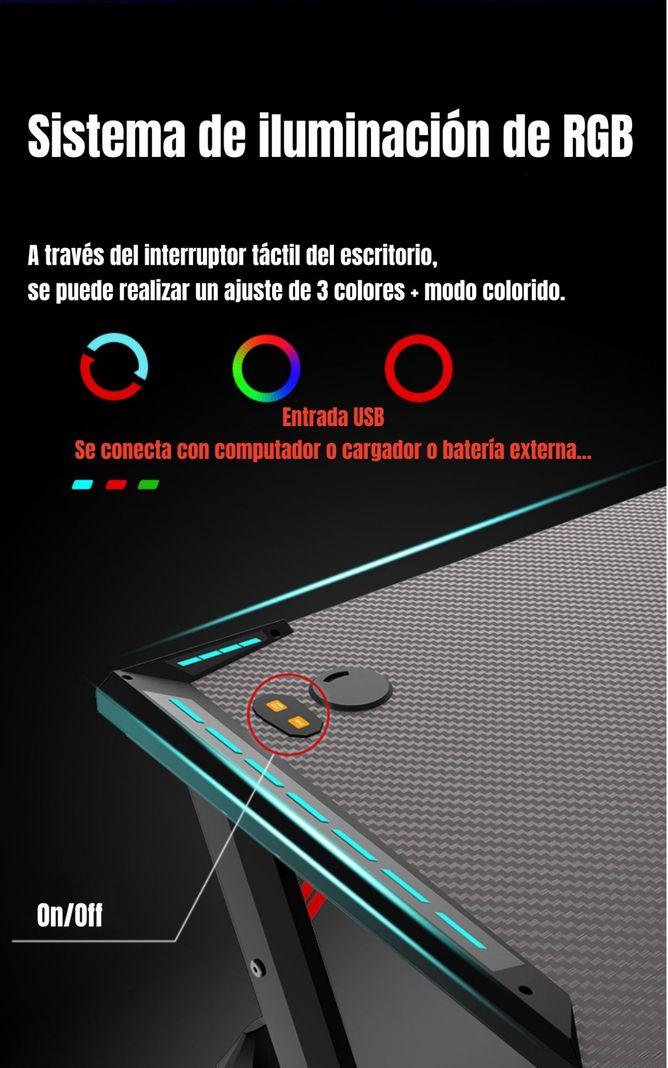 Escritorio Gamer Con Luces 140x60x73cm Negro By LuBabycas-4