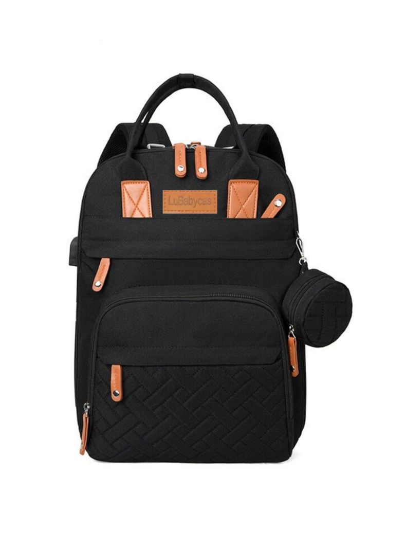Mochila Maternal Con Monedero Y Colgador LuBabycas Negra Negro