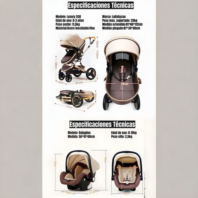 Coche Travel System Con Accesorios Burdeos LuBabycas-2