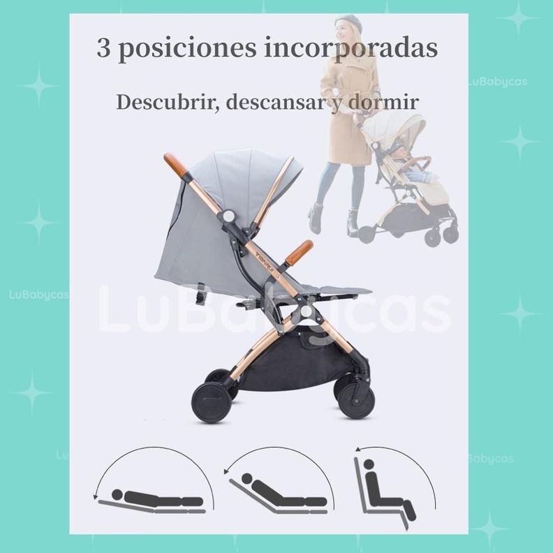 Coche De Paseo Últra Compacto Con Accesorios Azul Lubabycas-1
