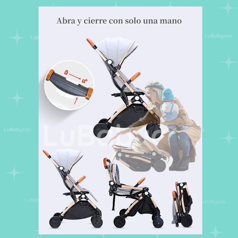 Coche De Paseo Últra Compacto Con Accesorios Azul Lubabycas-2