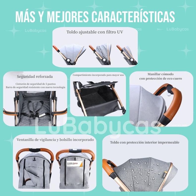 Coche De Paseo Últra Compacto Con Accesorios Azul Lubabycas-5