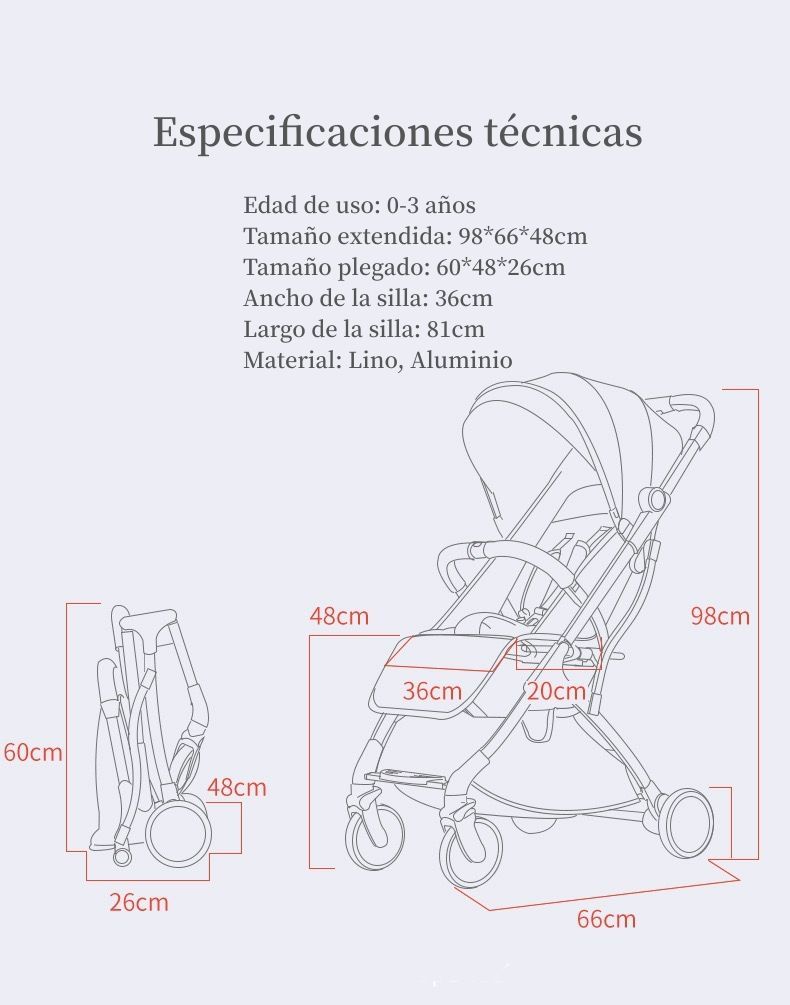 Coche De Paseo Últra Compacto Con Accesorios Azul Lubabycas-7
