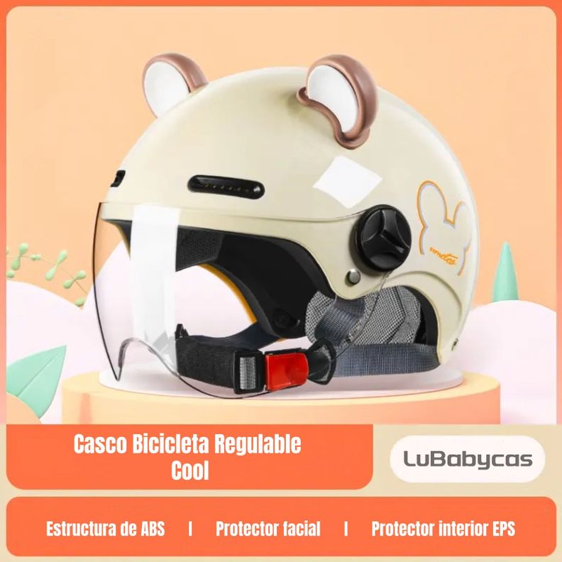 Casco Bicicleta Regulable Con Mica Para Niños Crema-1