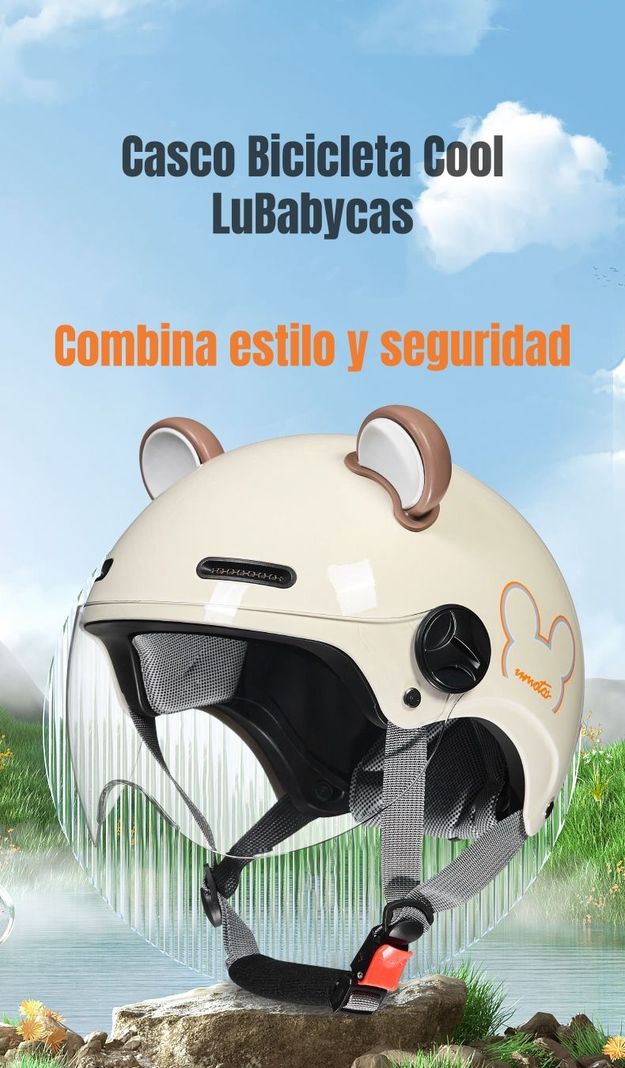 Casco Bicicleta Regulable Con Mica Para Niños Crema-2