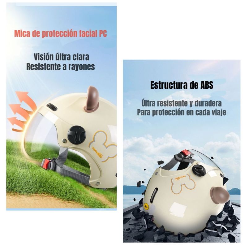 Casco Bicicleta Regulable Con Mica Para Niños Crema-3