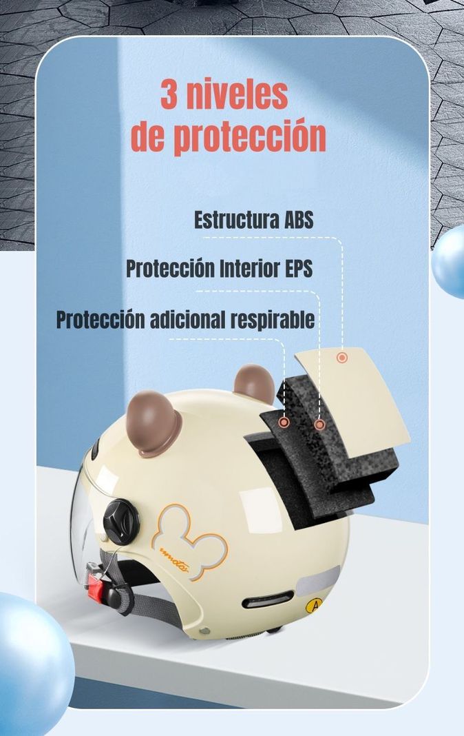 Casco Bicicleta Regulable Con Mica Para Niños Crema-4