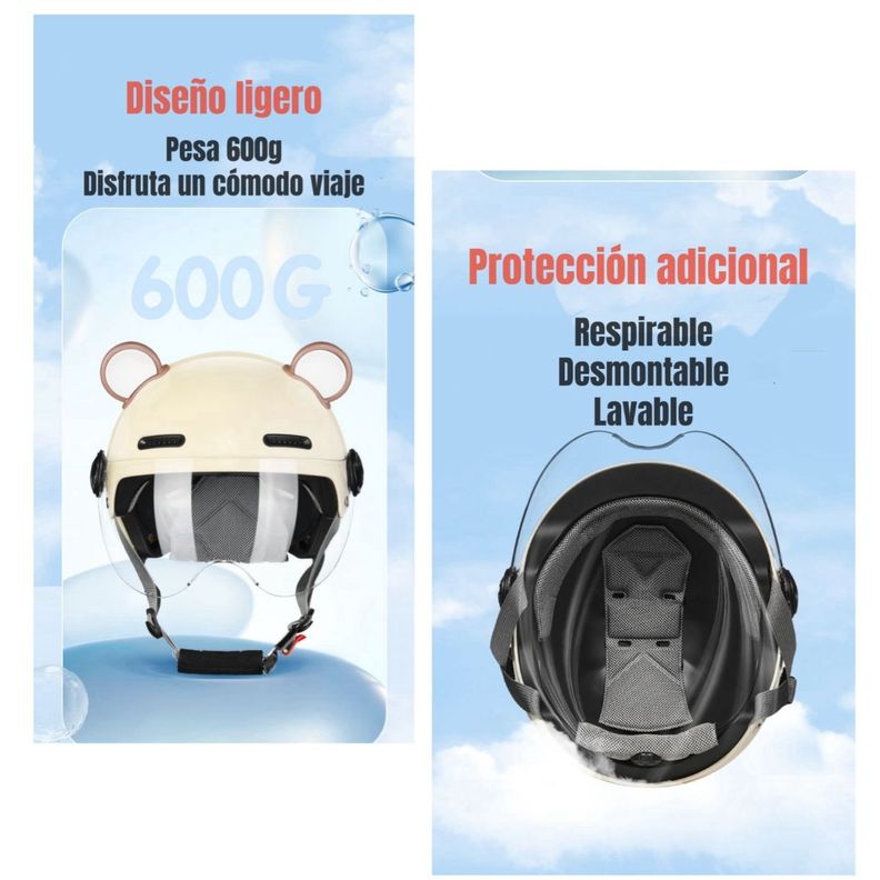 Casco Bicicleta Regulable Con Mica Para Niños Crema-5