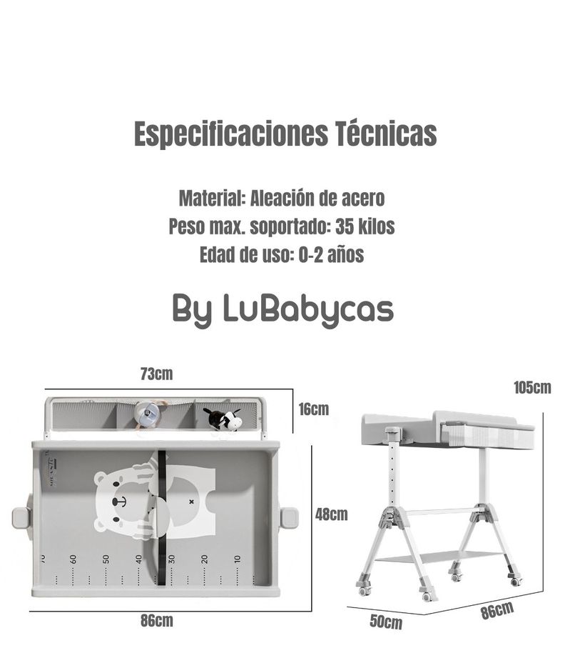Mudador De Pañales Plegable 3 En 1 LuBabycas Gris-7