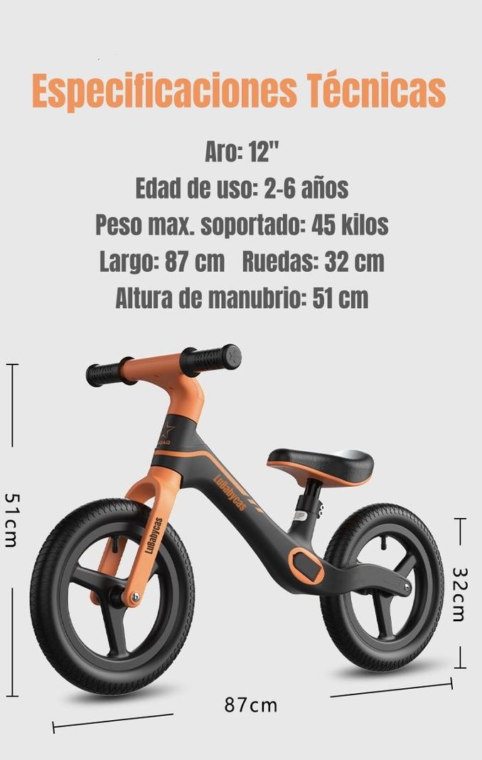 Bicicleta de Equilibrio 2-6 Años Aro 12 LuBabycas Roja-7
