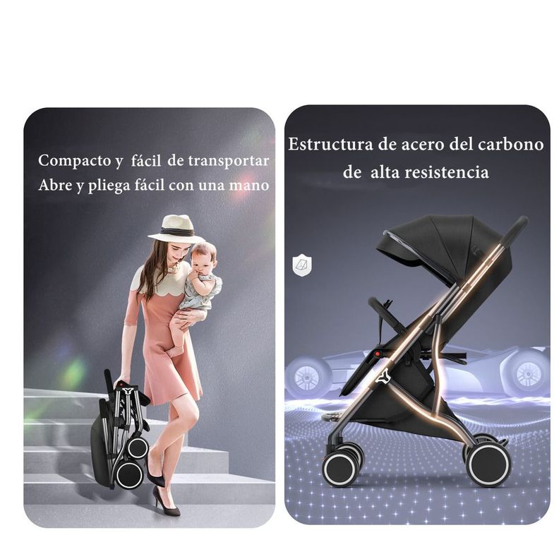 Coche De Paseo Compacto Con Accesorios Lubabycas Black-1