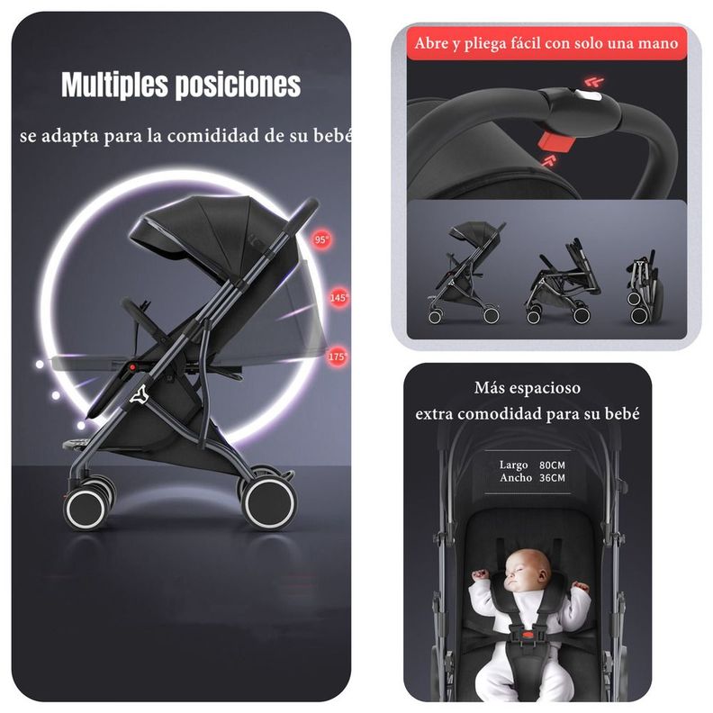 Coche De Paseo Compacto Con Accesorios Lubabycas Black-2