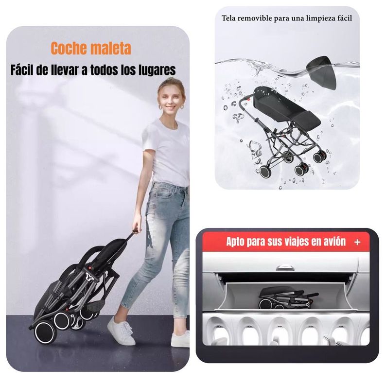 Coche De Paseo Compacto Con Accesorios Lubabycas Black-3