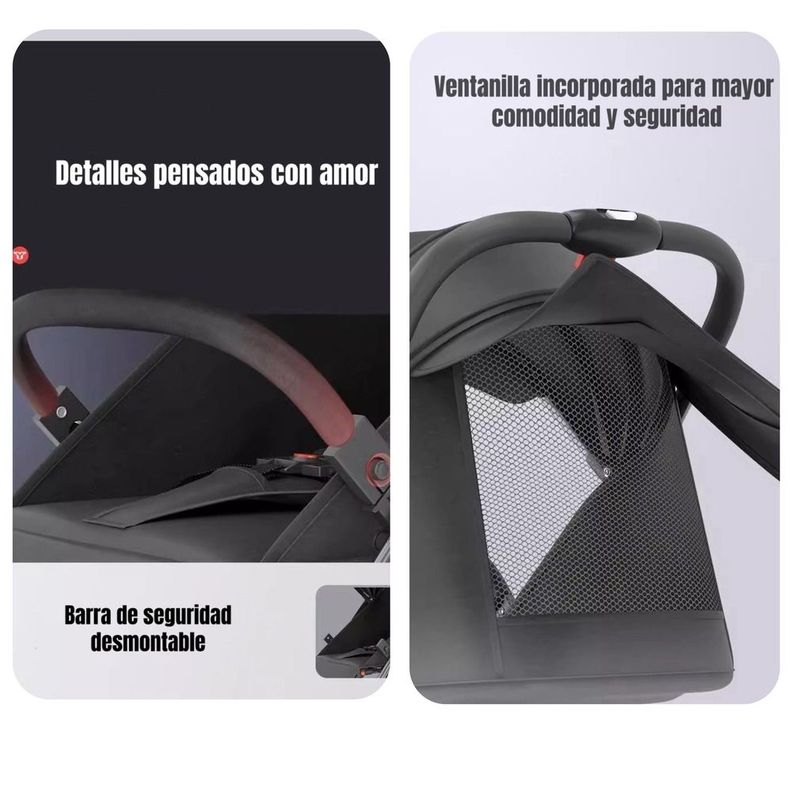 Coche De Paseo Compacto Con Accesorios Lubabycas Black-4