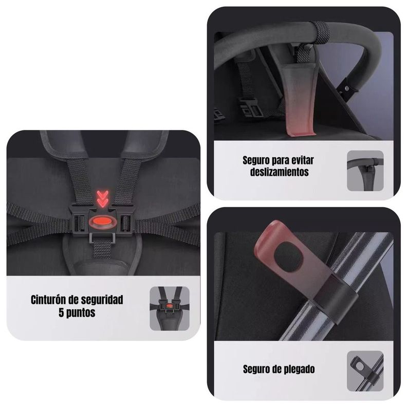 Coche De Paseo Compacto Con Accesorios Lubabycas Black-5