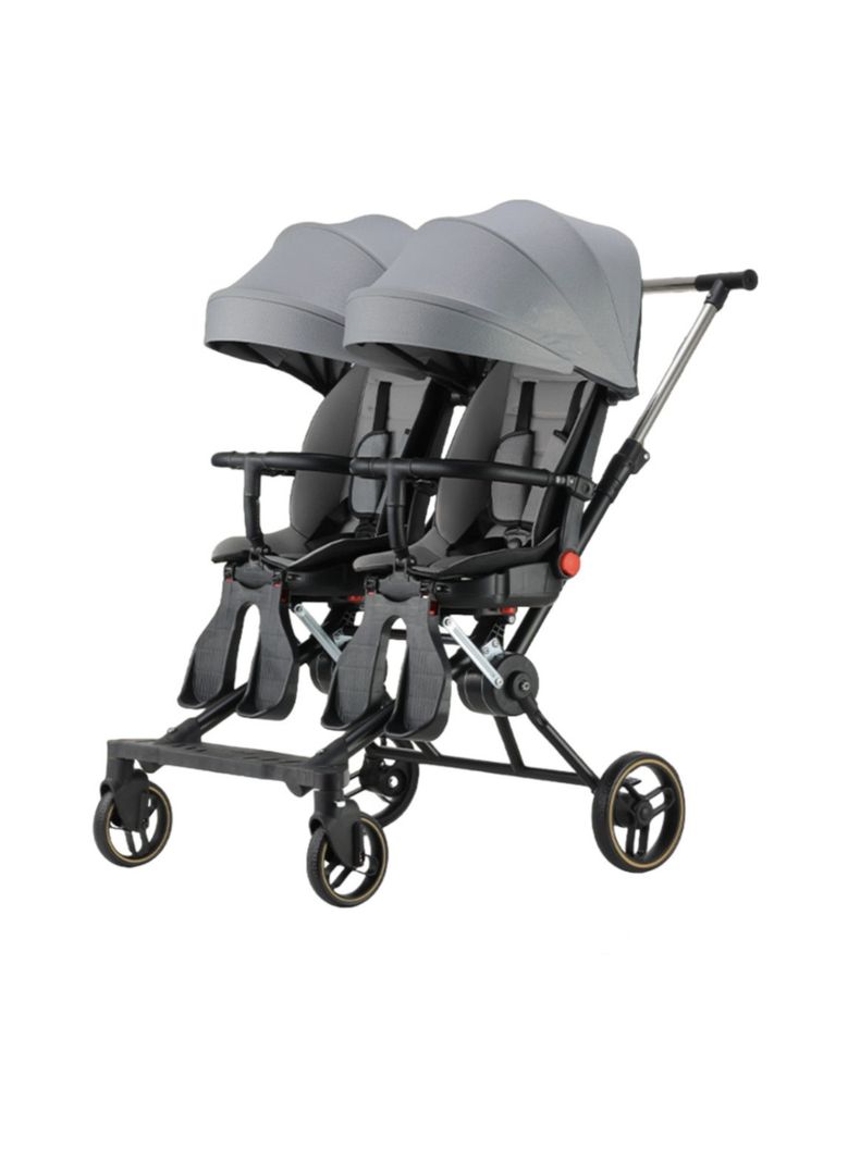 Coche Doble con Mesita de Comer Reclinable Gris LuBabycas-0
