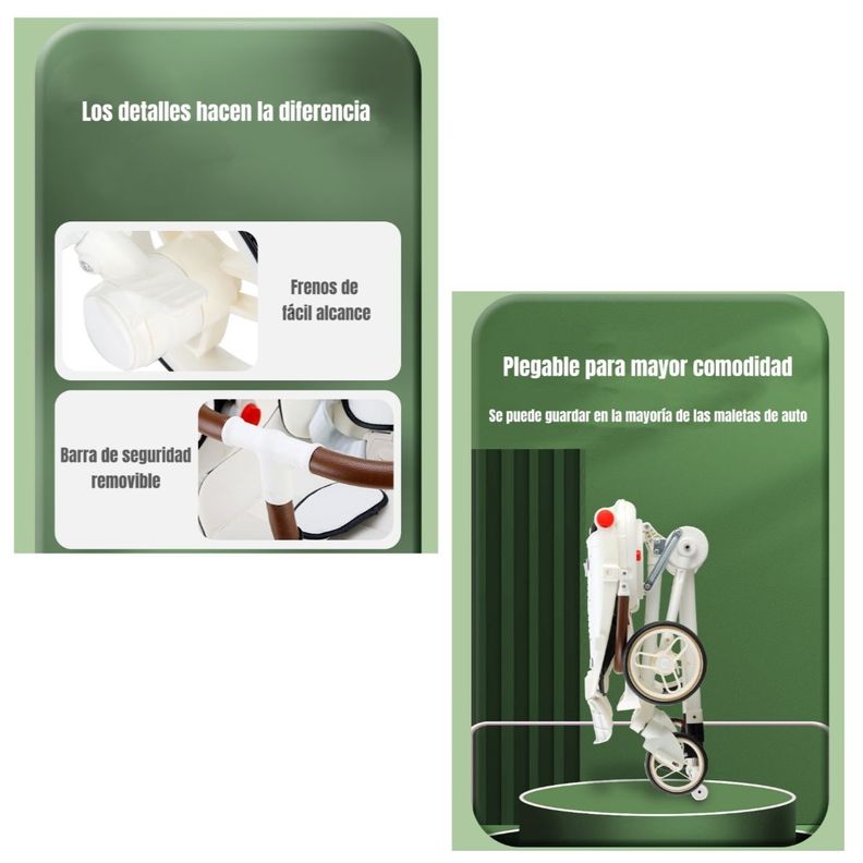 Coche Doble con Mesita de Comer Reclinable Gris LuBabycas-6