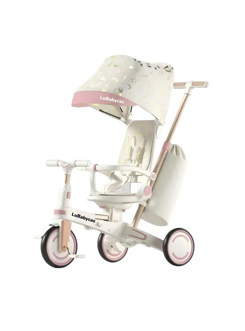 Triciclo Balance Plegable Con Bolso 9 En 1 LuBabycas Rosado-0