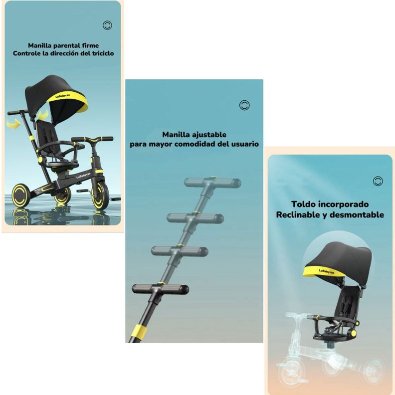 Triciclo Balance Plegable Con Bolso 9 En 1 LuBabycas Rosado-5
