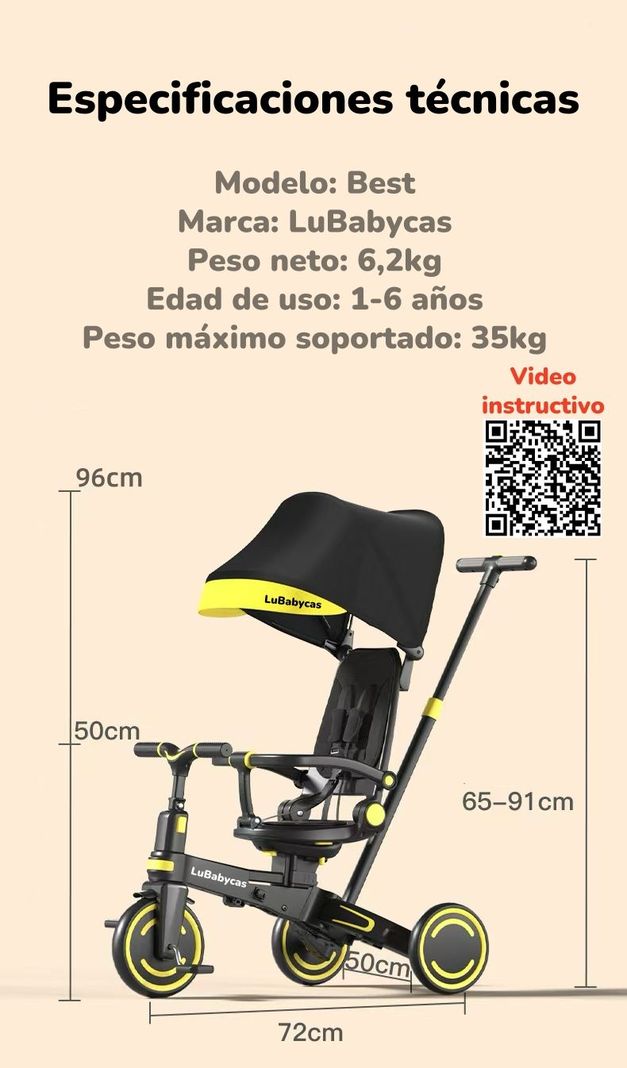 Triciclo Balance Plegable Con Bolso 9 En 1 LuBabycas Rosado-7