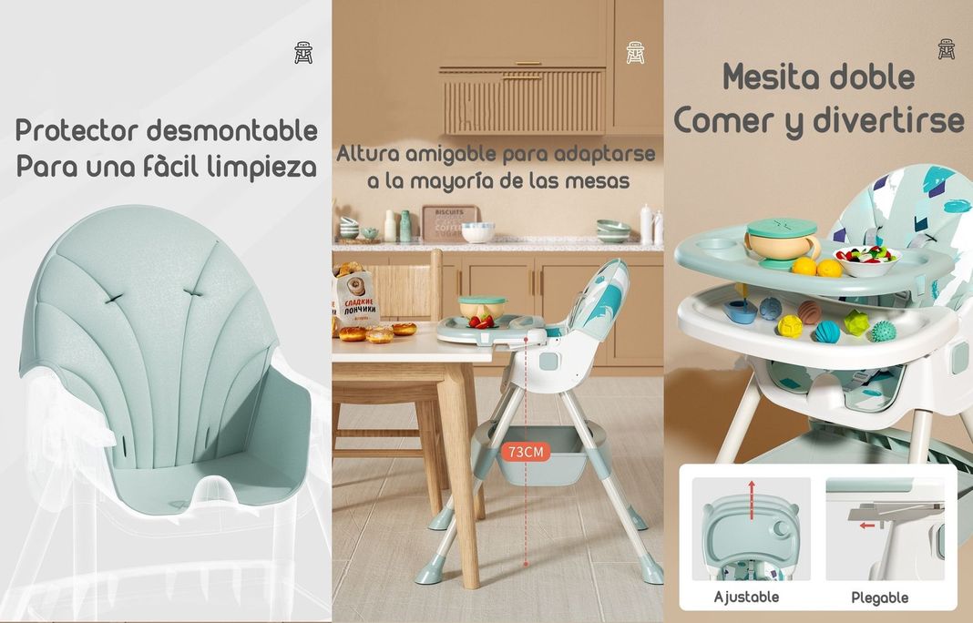 Silla De Comer Mecedora 2 En 1 Con Ruedas Verde Lubabycas-4