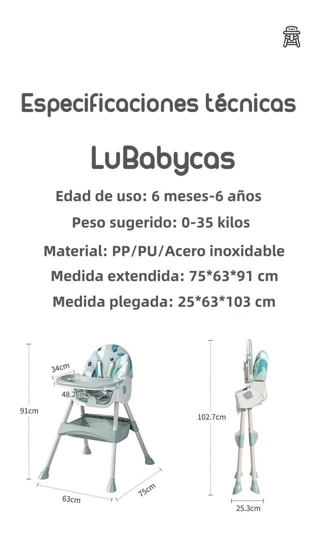 Silla De Comer Mecedora 2 En 1 Con Ruedas Verde Lubabycas-6