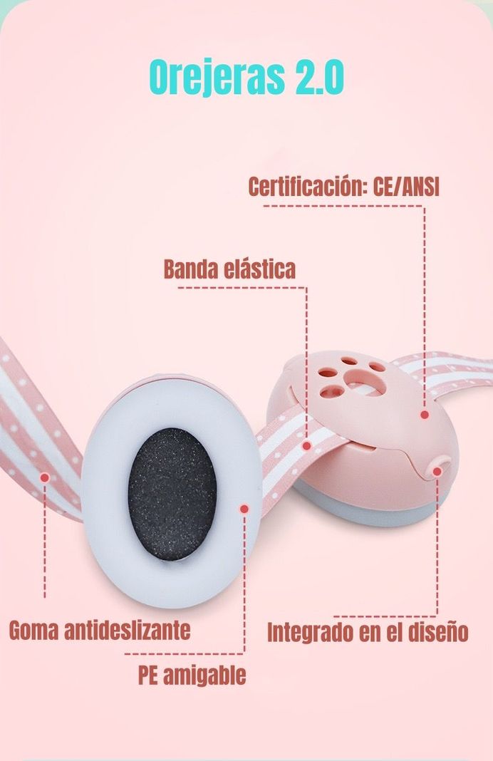 Orejeras Antiruido Auriculares Protectores Bebés Rosado-2