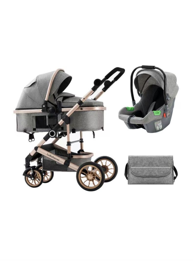 Coche Cuna Con Silla Nido y Accesorios LuBabycas Café-0