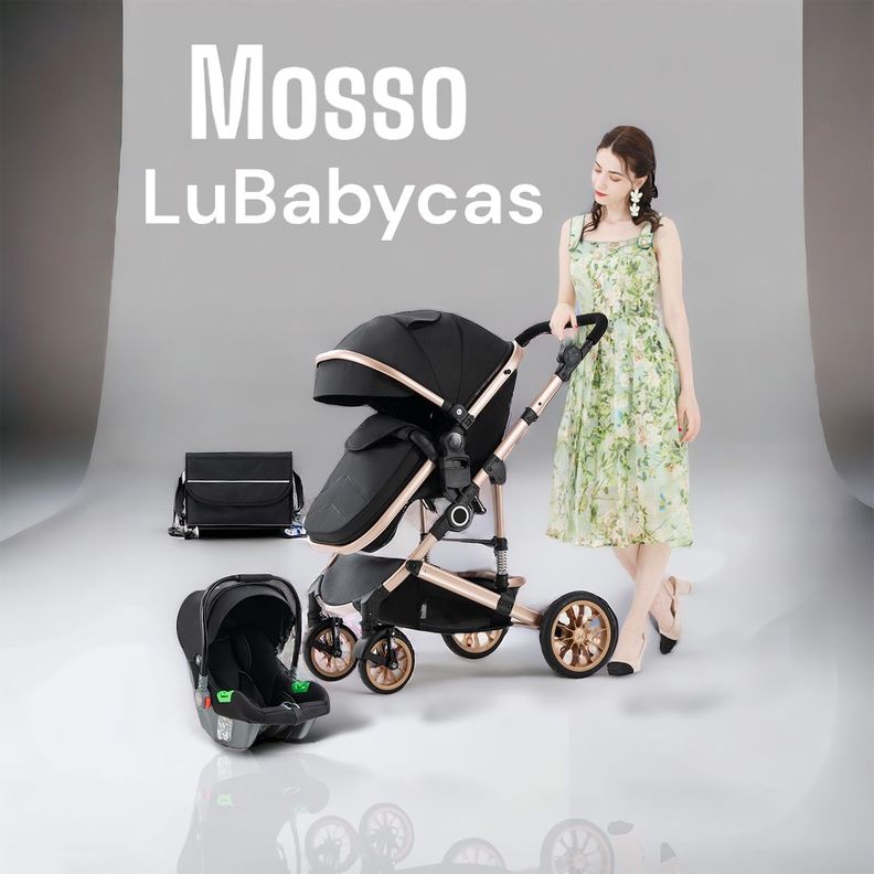 Coche Cuna Con Silla Nido y Accesorios LuBabycas Café-1