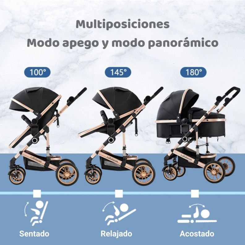 Coche Cuna Con Silla Nido y Accesorios LuBabycas Café-2