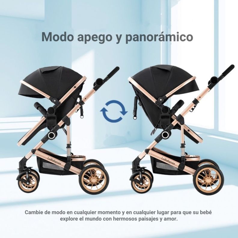 Coche Cuna Con Silla Nido y Accesorios LuBabycas Café-3