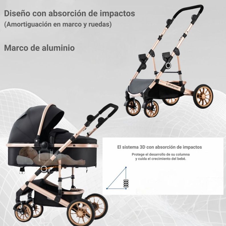 Coche Cuna Con Silla Nido y Accesorios LuBabycas Café-5