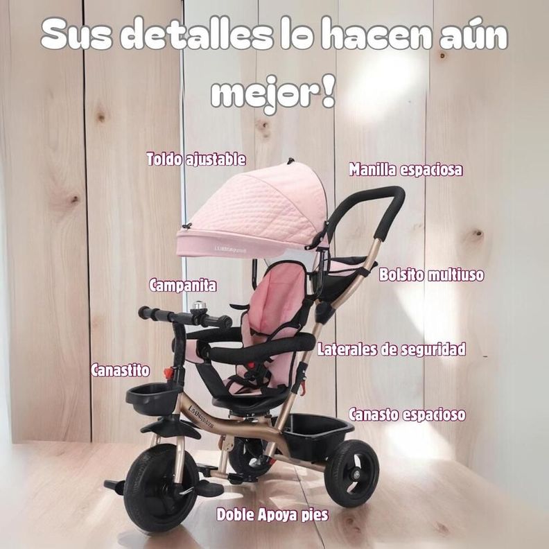 Triciclo 3 En 1 Con Apoya Pies 360°LuBabycas Negro-3