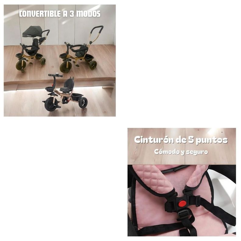Triciclo 3 En 1 Con Apoya Pies 360°LuBabycas Negro-4