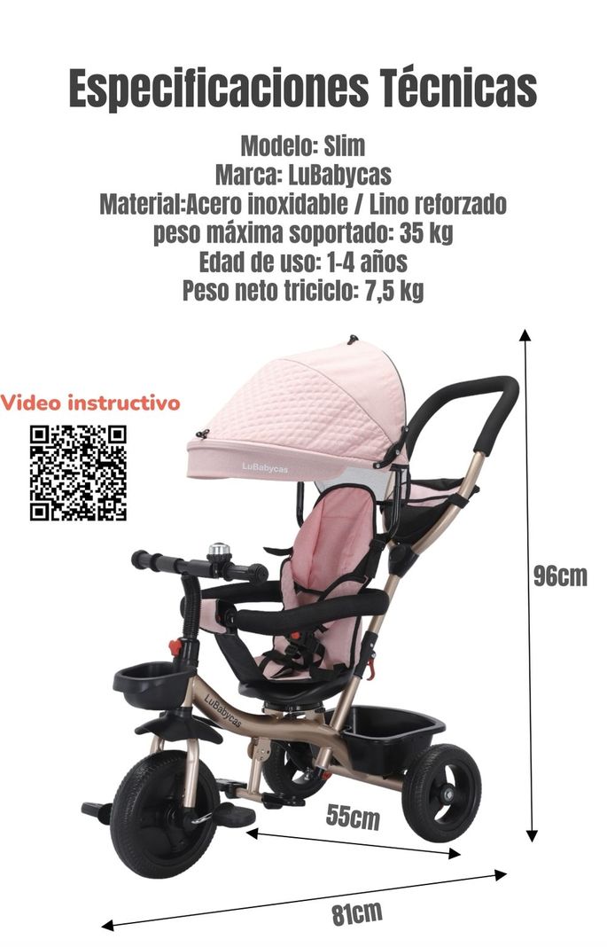 Triciclo 3 En 1 Con Apoya Pies 360°LuBabycas Negro-6