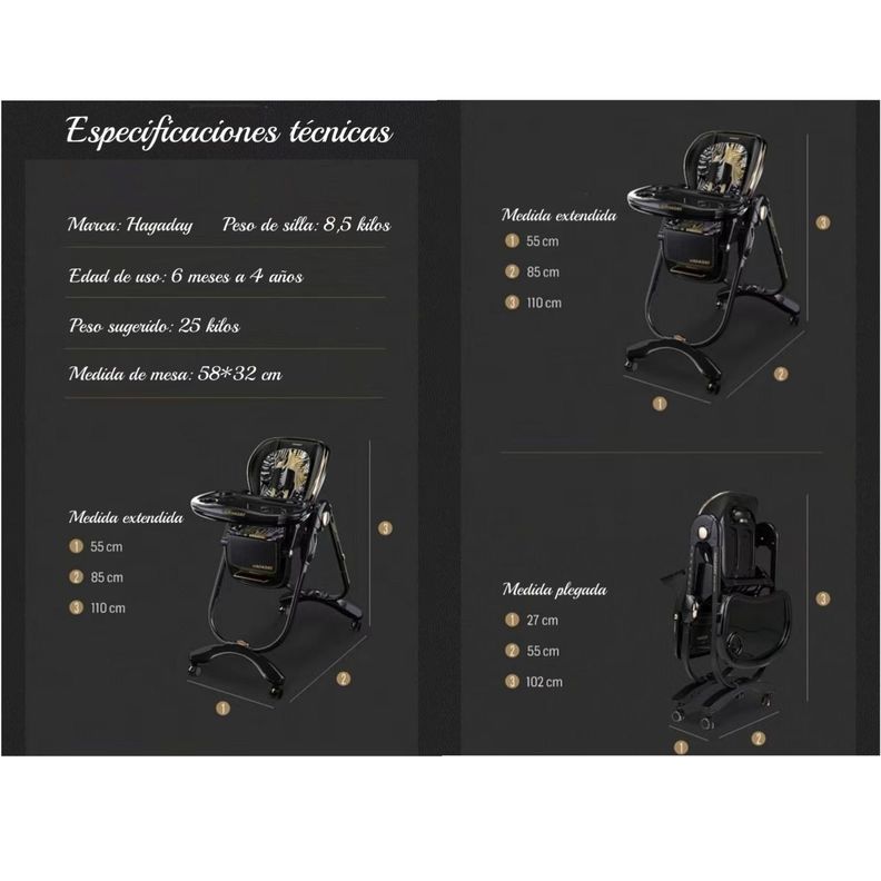 Silla De Comer Lujosa Reclinable Hagaday Blanca Lubabycas-7