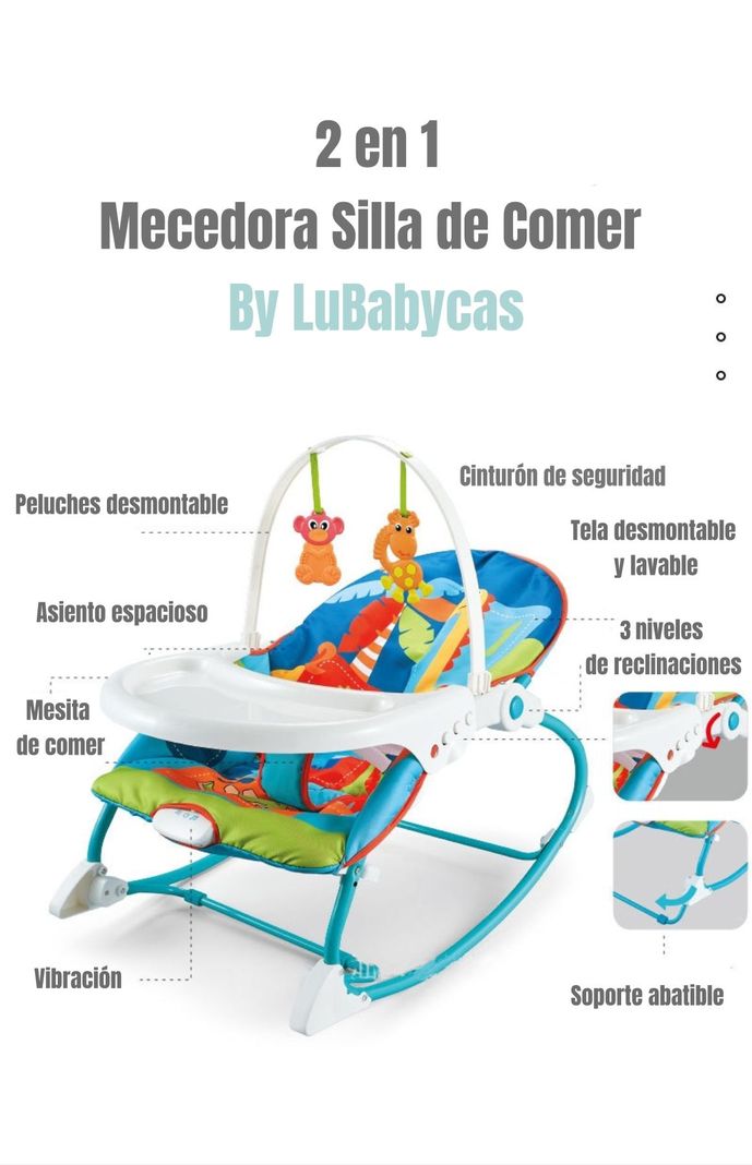 Mecedora Silla de Comer 2 en 1 Vibración Azul LuBabycas-1