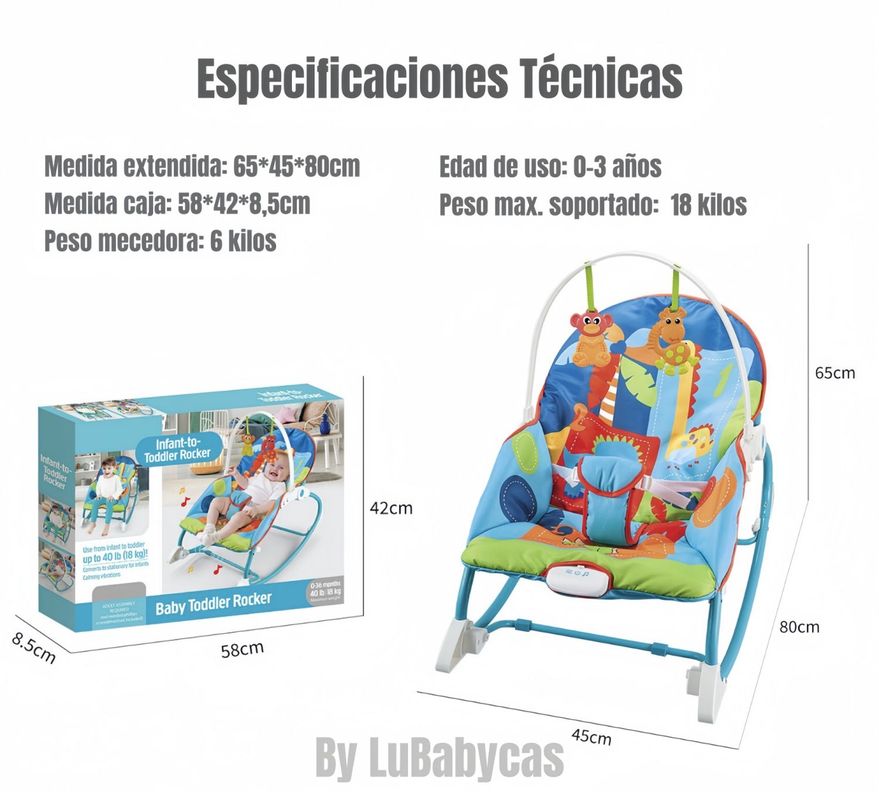 Mecedora Silla de Comer 2 en 1 Vibración Azul LuBabycas-4