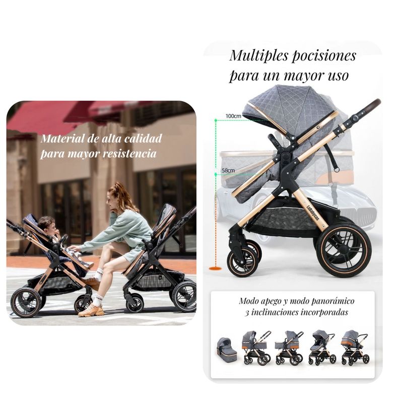 Coche Travel System Con Accesorios LuBabycas X1 Azul-3